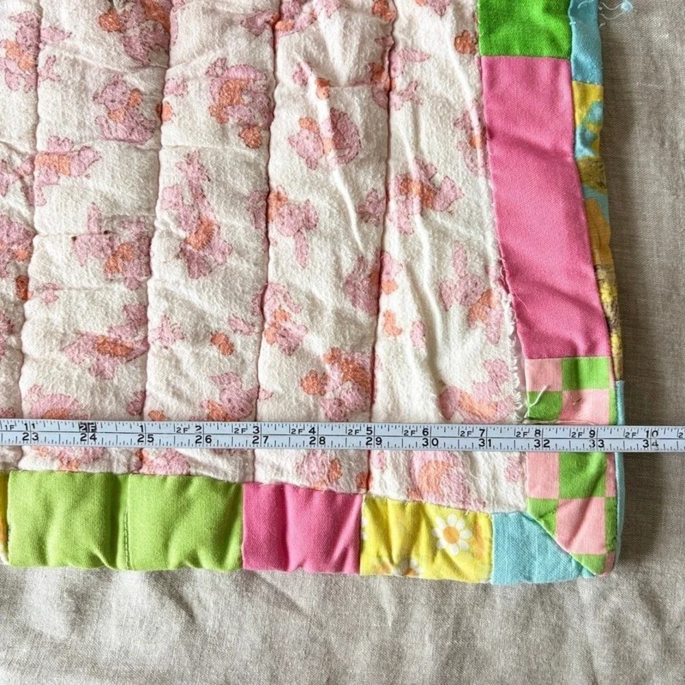 Vintage Handmade Patchwork Quilt Baby Toddler Play Mat Throw Blanket Twee Whimsy